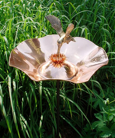 Achla Hummingbird Bird Bath and Stake, Copper Flying Colors