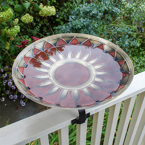 Achla Red African Daisy Bird Bath with Over Rail Bracket Flying Colors