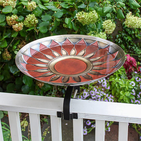 Achla Red African Daisy Bird Bath with Over Rail Bracket Flying Colors