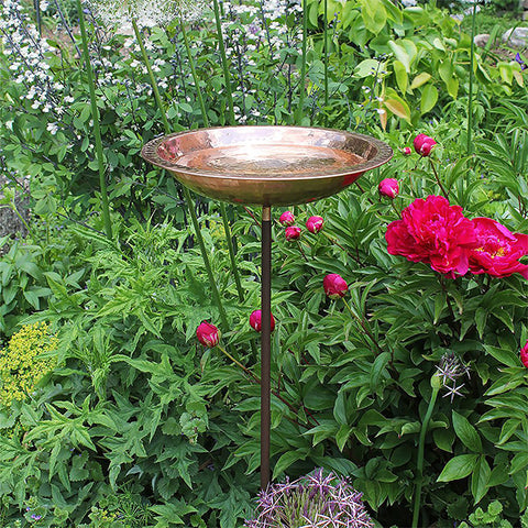 Achla Metal Bird Bath and Stake, Hammered Copper Flying Colors