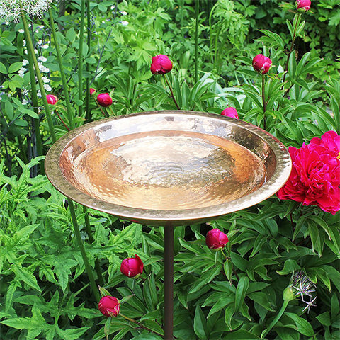 Achla Metal Bird Bath and Stake, Hammered Copper Flying Colors