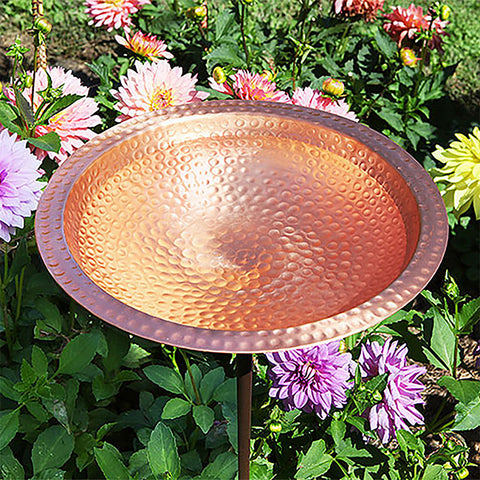 Achla Hammered Solid Copper Bird Bath with Stake Flying Colors