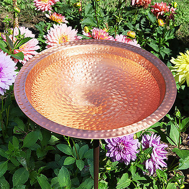 Achla Hammered Solid Copper Bird Bath with Stake Flying Colors