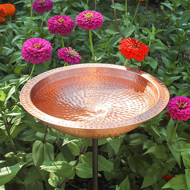 Achla Hammered Solid Copper Bird Bath with Stake Flying Colors