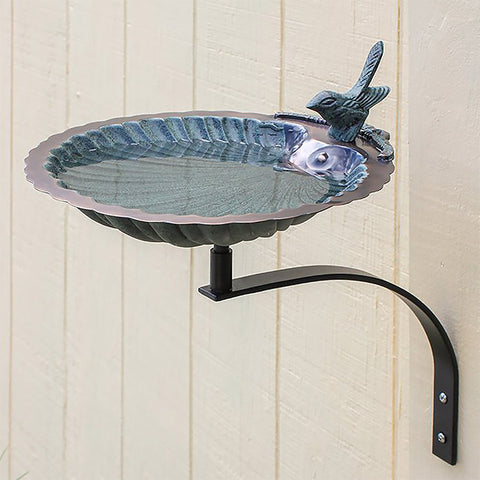 Achla Scalloped Shell Bird Bath with Wall Bracket Flying Colors