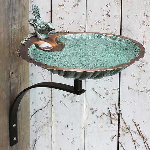 Achla Scalloped Shell Bird Bath with Wall Bracket Flying Colors