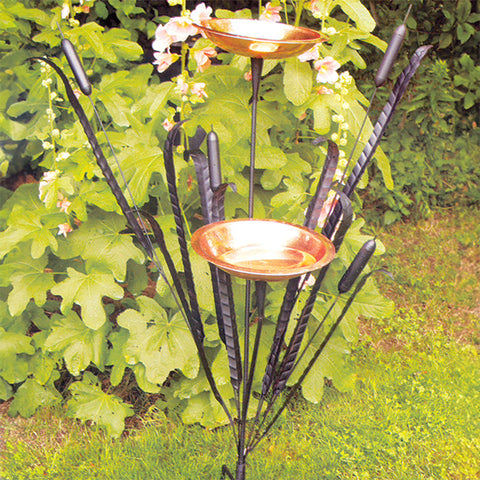 Achla Double Cattail Bird Bath, Copper Flying Colors