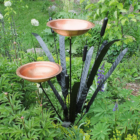 Achla Double Cattail Bird Bath, Copper Flying Colors