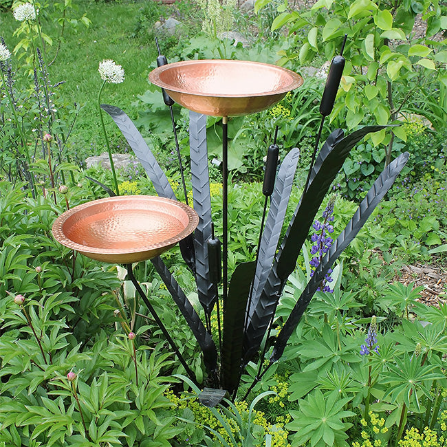 Achla Double Cattail Bird Bath, Copper Flying Colors