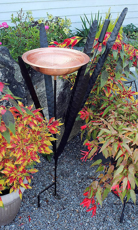 Achla Single Cattail Bird Bath, Copper Flying Colors