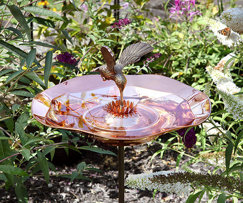 Achla Hummingbird Bird Bath and Stake, Copper Flying Colors