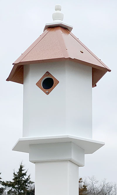 Wing & A Prayer Sycamore Bird House, Hammered Copper Roof Flying Colors