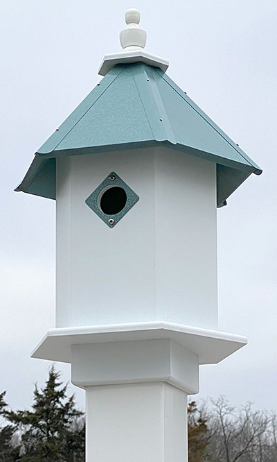 Wing & A Prayer Sycamore Bird House, Verdigris Roof Flying Colors
