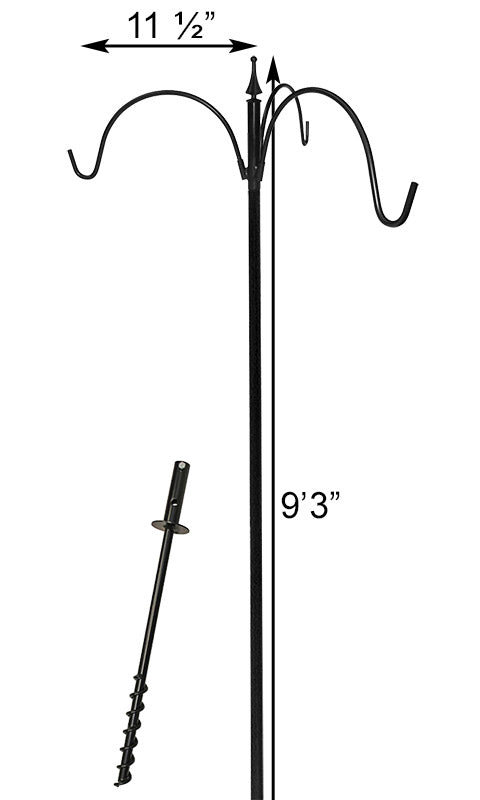 Erva Five Piece Birding Pole Kit w/ Triple Hanger, Black, 9' Flying Colors