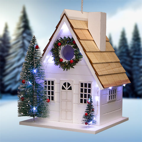Home Bazaar Christmas Chateau Bird House with LEDs Flying Colors