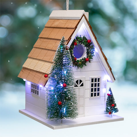 Home Bazaar Christmas Chateau Bird House with LEDs Flying Colors