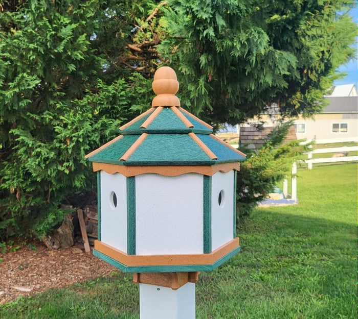 Amish Poly Gazebo Birdhouse with 3 Nesting Holes – Durable Outdoor Bird House (Post Not Included)