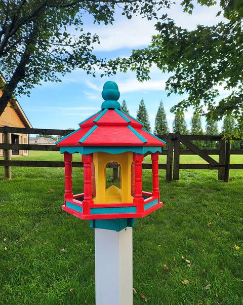 Amish Handmade Gazebo Bird Feeder – Weather-Resistant Poly Lumber Feeder with Wide Feeding Opening for Outdoor Birds