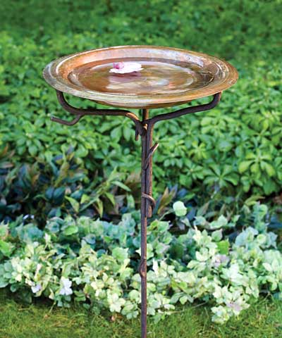 Ancient Graffiti Solid Copper Bird Bath with Stake Flying Colors