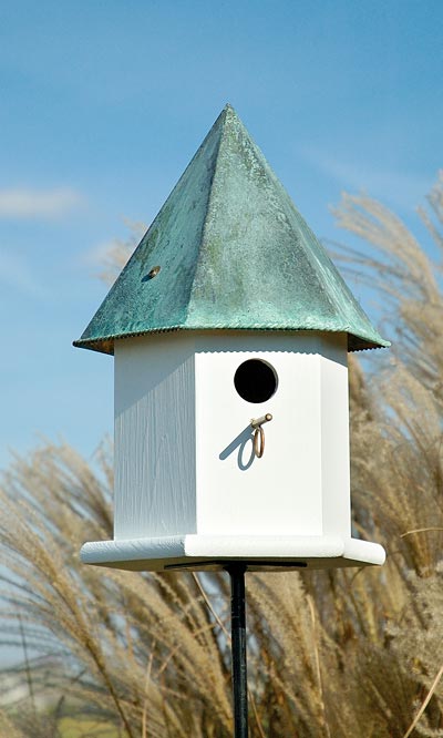Heartwood Copper Songbird Deluxe Bird House, Verdigris Roof Flying Colors