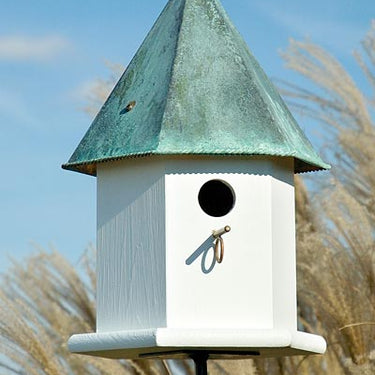 Heartwood Copper Songbird Deluxe Bird House, Verdigris Roof Flying Colors