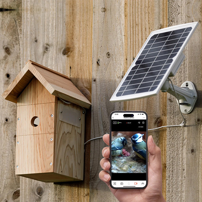 Nestera Wooden Bird House w/Solar Powered Camera & Panel Flying Colors