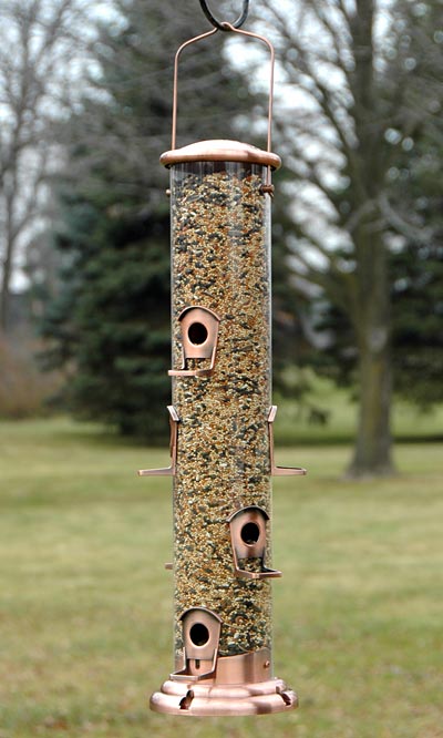 Woodlink Copper Mega Tube Bird Feeder Flying Colors